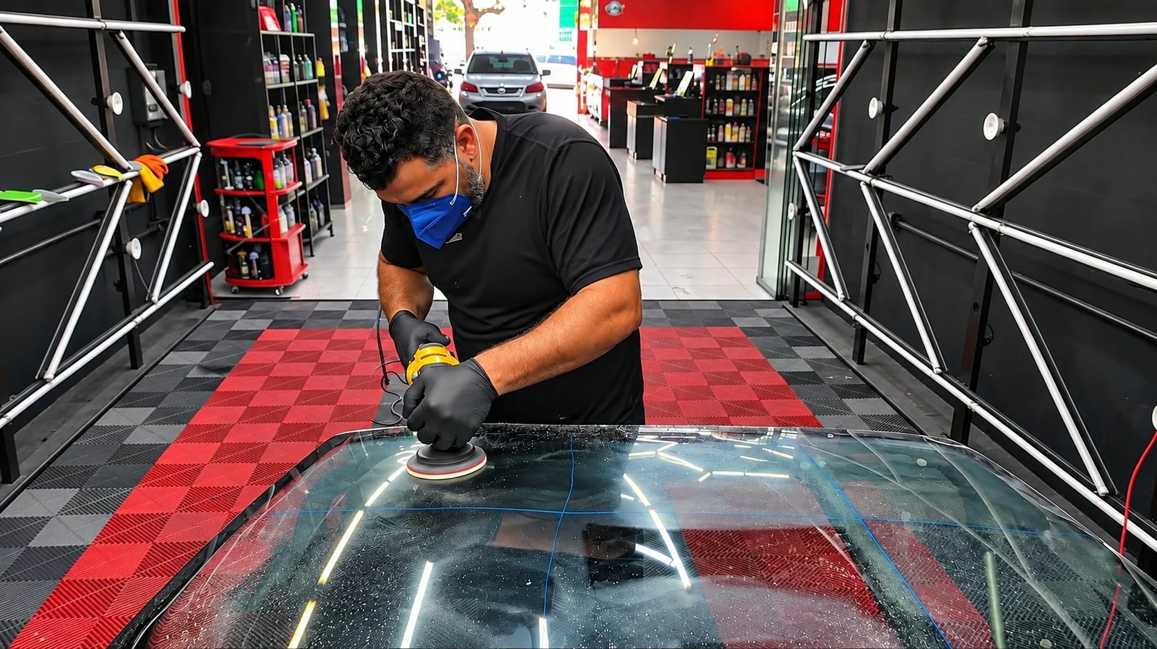 Processo profissional de polimento de vidro automotivo